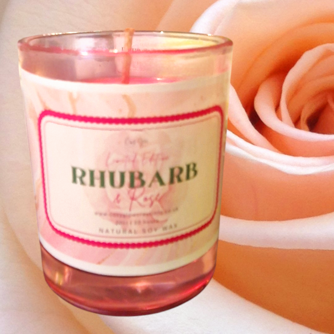 LIMITED EDITION Rhubarb & Rose 20cl candle in pink candle jar